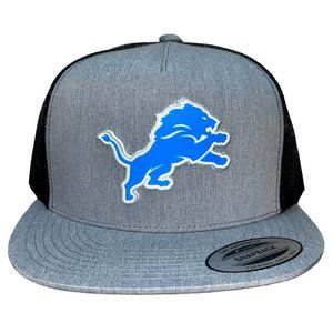 Detroit Lions YP Snapback Flat Bill Trucker Hat- Heather Grey/ Black